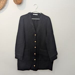 Chenille Long Black Cardigan